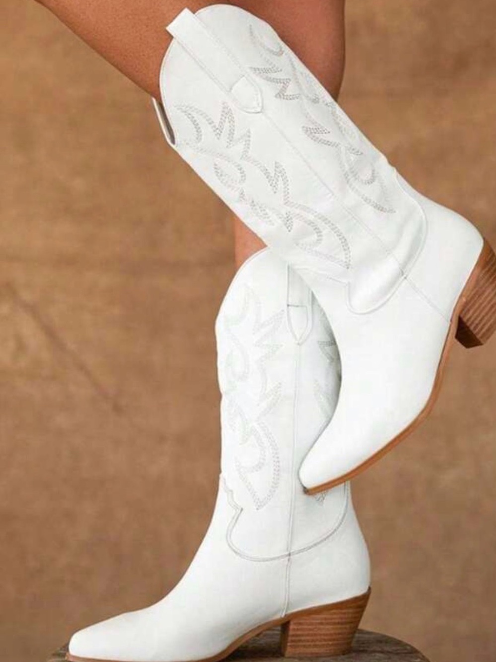 White Western Knee-High Cowboy Boots for Women